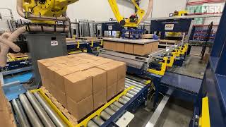 How to stack cardboard boxes on a pallet – Use of palletizing robots in various industries [upl. by Heiney514]