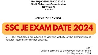 SSC JE Mains Exam Date 2024 OUT  SSC JE CBT 2 Exam Date 2024  SSC JE 2024 Exam Date Out [upl. by Yhtommit891]