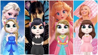 My Talking Angela 2 Princess Elsa 🆚 Princess Peach 🆚 Wednesday Addams 🆚 Barbie Girl [upl. by Elletsirk610]