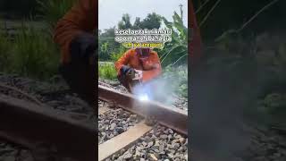 RAIL ELEKTRODA WELDING 🔥🔥🔥 welding welder maintenance railways [upl. by Ahseinad]