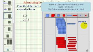 Ex 2 Find the Difference of Two Decimals Using Base Ten Blocks [upl. by Rambert]