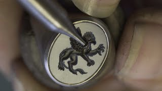 Making a Signet Ring with Engraved Gemstone  Intaglio of Blue Layered Onyx and 18kt White Gold Ring [upl. by Lock]