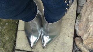 Silver ankle boots high views of walk [upl. by Tabb202]