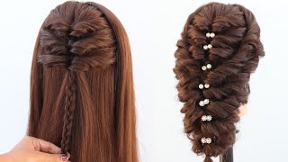 new pretty hairstyle for prom gown  hairstyle for long hair  hairstyle trick for girls [upl. by Ecitnerp]