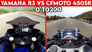 Yamaha R3 VS CFMOTO 450SR  0 TO 200  TOPSPEED [upl. by Lyndsie]