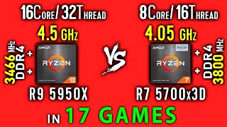 Ryzen 9 5950x vs Ryzen 7 5700x3D Test in 17 Games or R9 5950x vs R7 5800x3D [upl. by Noinatrad480]