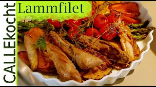 Lammfilet aus der Grillpfanne  Rosa gebraten  Rezept [upl. by Eninnaej]