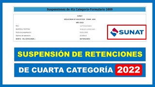 Suspensión de Cuarta Categoría 2022  SUNAT [upl. by Pul]