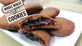 Chocolate Filled Cookies Eggless  Microwave Convection Recipe  Dark Fantasy Biscuit Recipe [upl. by Teri]