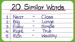 20 Similar Words  Similar words in English  Synonyms words Samaan arth wale shabd  सिमिलर वर्ड्स [upl. by Dlonyer150]