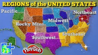 United States Map  Regions of the USA  Learn the States  PlayDoh Map [upl. by Berlauda]