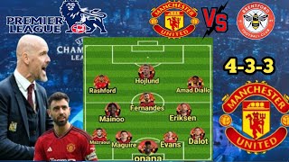 MANCHESTER UNITED VS BRENTFORD🔥।MANCHESTER UNITED STARTING LINEUP।Manchester United lineup [upl. by Potts]