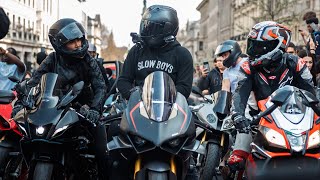 Supercar amp Superbike unite in Central London with RUK Technology Featuring the V4 SP and Ninja H2 [upl. by Yhtomot]