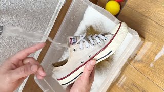 How To CLEAN or Wash WHITE SHOES Shoes with Hands  Super Homemade WHITENING BALLS  Best Tips [upl. by Ariajay500]