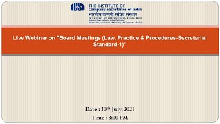 Live Webinar on quotBoard Meetings Law Practice amp ProceduresSecretarial Standard1quot [upl. by Asilahs]