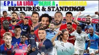 English Premier League Spanish La Liga German Bundes Liga Italian Seria A Fixtures [upl. by Lahtnero]