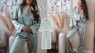 making a silky satin pajama set  “ZOYE” pajamas sewing tutorial [upl. by Lenzi]