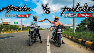 Pulsar Ns125 vs Apache 160 4v Drag Race 🥵  Rahul Riderz [upl. by Torp623]