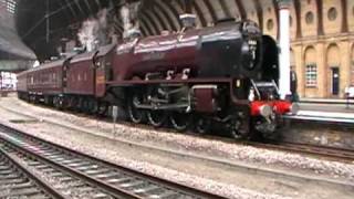 LMS 6233 Duchess of Sutherland departs York with 6 whistles [upl. by Harve]