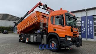 VERKAUFT  G200074  Scania P410 B6x44HA Meiller Kipper Kran Winterdienst aus Baujahr 2019 [upl. by Anaidni]