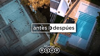 Antes y después de hermosa alberca con SALA SECA y FIRE PIT  Albercas Aqua [upl. by Okemak309]