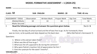 6th class fa1 English question paper new syllabus fa1 English question paper model paper [upl. by Lrem]