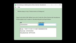 ZahlenUmrechner in Binär Dezimal Hexadezimal  Programm für Windows [upl. by Onaireves503]