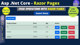 ASPNET Core Razor Pages CRUD  NET 80 Razor Pages using Entity Framework Core  Insert Data [upl. by Ahsitak]