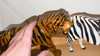 Tiger and zebra art figures  leather wrapped papier maché [upl. by Schechinger722]