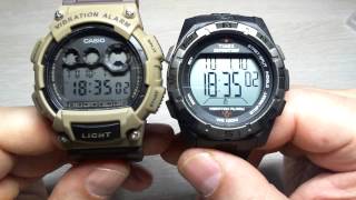 Timex T49851 vibro alarm vs Casio W735H 5AV vibro alarm [upl. by Selie]