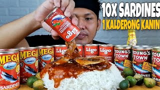 10 SARDINAS AT 1 KALDERONG KANIN  MUKBANG PHILIPPINES [upl. by Adnerb]