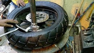 How to change motorcycle tyres   Metzeler Tourance Rear Tire  15070R17  dual purpose tyres [upl. by Gebler]