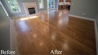 Bona Provincial stain 3 coats of Bona Traffic HD satin on red oak hardwood floor 2850 sqft [upl. by Vinna]