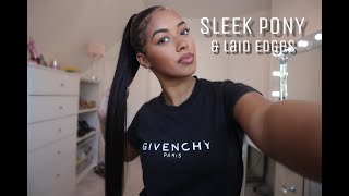 SLEEK PONYTAIL TUTORIAL WITH LAID EDGES  Using lanoixe extensions [upl. by Fredette499]