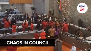 WATCH  Violence chaos erupts in Ekurhuleni council between EFF and ANC [upl. by Zenda461]