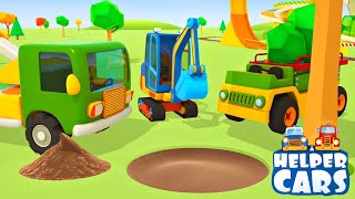 Helper Cars a timber truck amp an excavator Car cartoons full episodes [upl. by Alexandra]