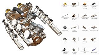 SolidWorks RE Tutorial 320  Car Engine complete video 2 turbo V6  advanced assembly [upl. by Brodeur]