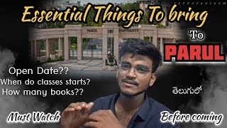 Parul opening day for freshers 2024Essential things to bring to Parul in telugu paruluniversity [upl. by Dirfliw]