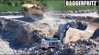 HUGE Liebherr R984C face schovel loads some Caterpillar 775G trucks [upl. by Gerta934]