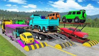 TRANSPORTING PIXAR CARS amp FRUITS WITH COLORED amp JOHN DEERE vs CLAAS vs TRACTORS  BeamNGdrive 962 [upl. by Gaelan]