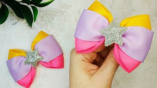 An easy way to make tricolor hair bows  DIY Bows for Hair  Ribbon Embroidery tutorial hairbows [upl. by Olenolin]