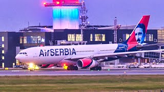 STUNNING EVENING TAKEOFF  AirSERBIA Nikola Tesla Livery Airbus A330200 at Belgrade [upl. by Gnoht253]