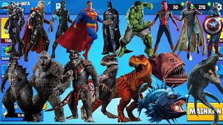 ALL SUPERHEROES MARVEL VS ANCIENT CREATURES GODZILLA TREX SEA MONSTER in STUMBLE GUYS [upl. by Agrippina603]