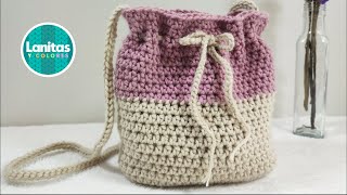 Bolso TEJIDO a CROCHET paso a paso puntos basicos  Lanitas y Colores [upl. by Karlyn]