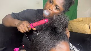 Asmr✨Hot Straightning my sisters hair with Shea butter and straightener plus gum cracking [upl. by Shaine]