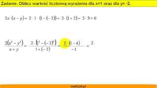 Oblicz wartość wyrażenia  Wyrażenia algebraiczne  Matfiz24pl [upl. by Dyrrej965]