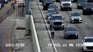 Florida Mentally Disturbed Pedestrian Wonders onto The Palmetto Expressway In Miami [upl. by Anah]