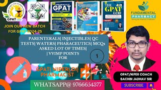 PARENTERALS INJECTIBLESQC TESTS WATERS PHARMACEUTICS GPAT NIPER DI PHARMACIST [upl. by Inhoj]