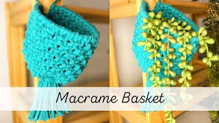 DIY Macrame Basket Plant Hanger Tutorial  Makrome  Knot With Love [upl. by Howe139]