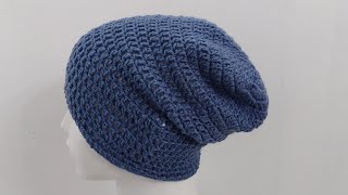 How to Crochet Slouchy Beanie for menSimple and Easy for Beginner [upl. by Elyr]